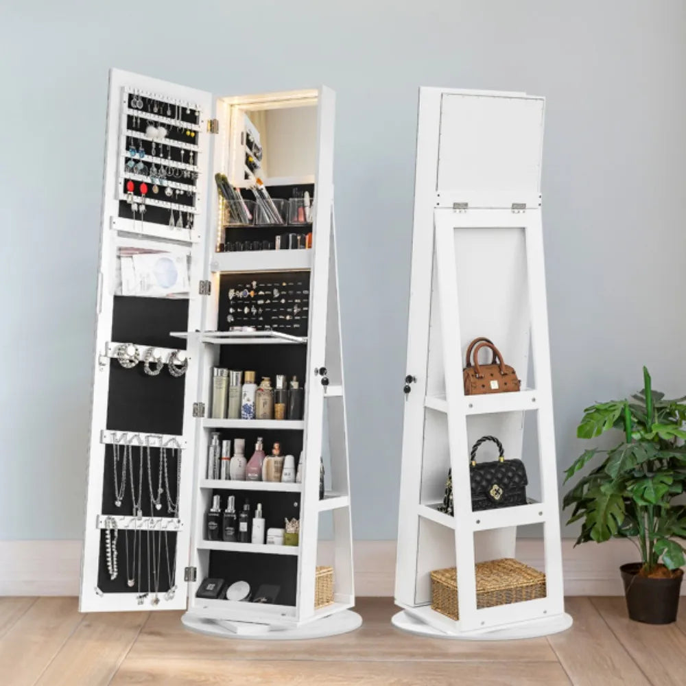 Jewelry Armoire With Full Length Mirror And Lockable Storage
