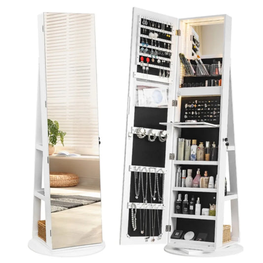 Jewelry Armoire With Full Length Mirror And Lockable Storage