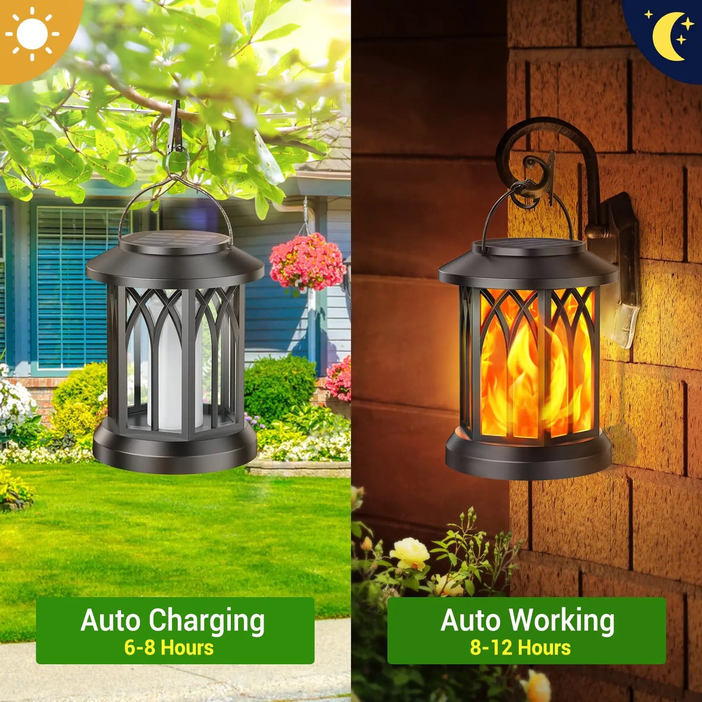 Solar Lanterns Outdoor Led Flickering Flame 4 Pack Waterproof