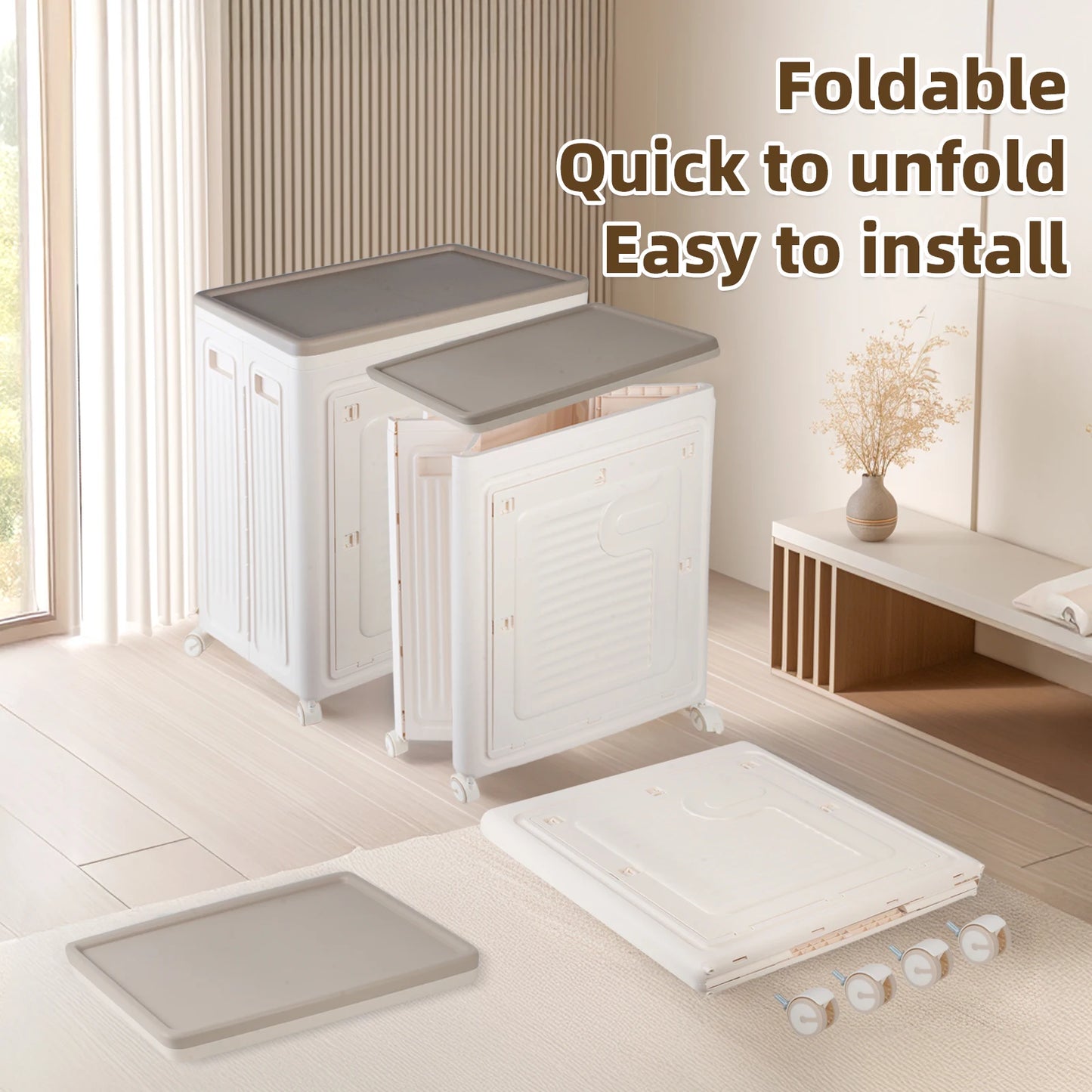 Foldable Storage Box With Wheels Large Capacity Dustproof Organizer