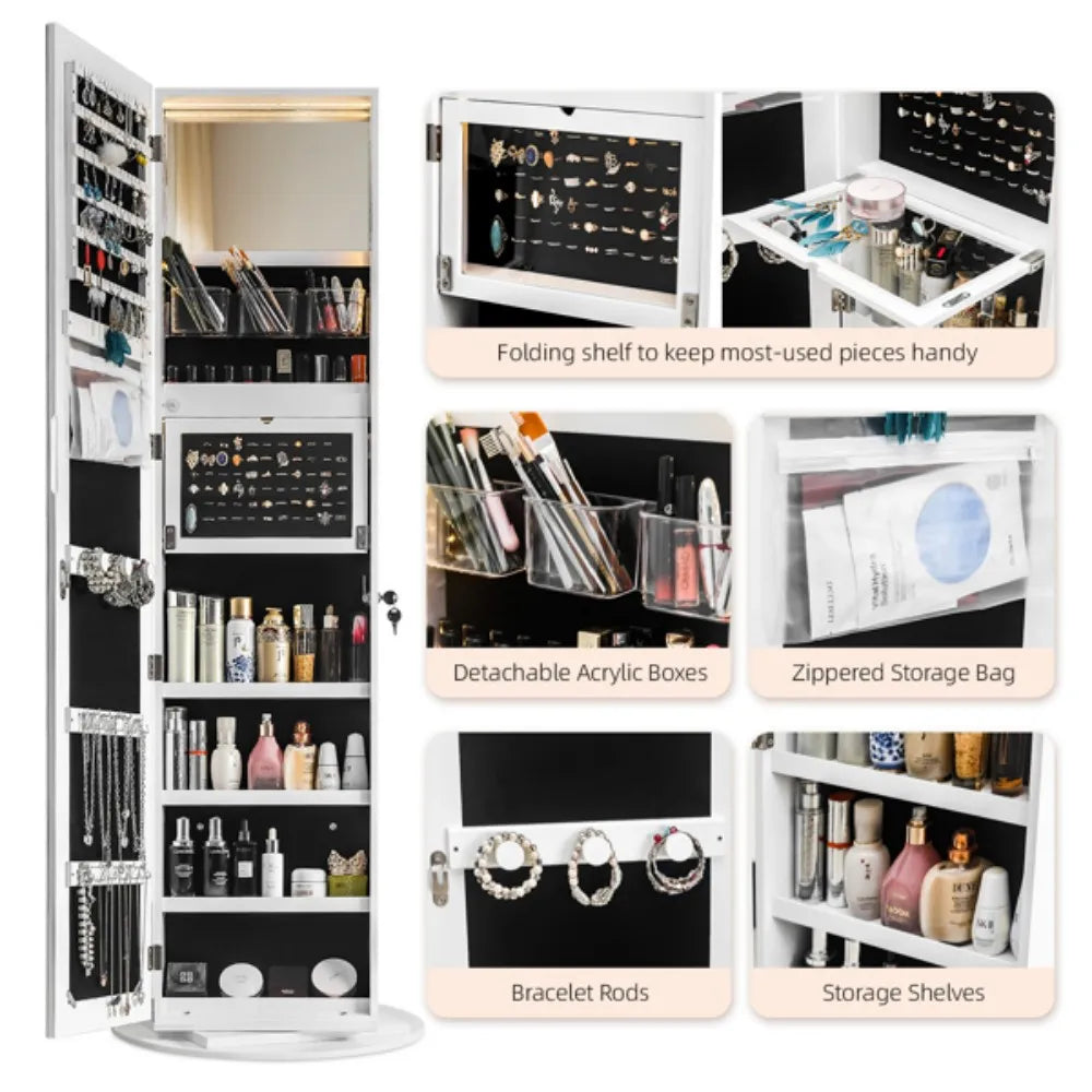 Jewelry Armoire With Full Length Mirror And Lockable Storage