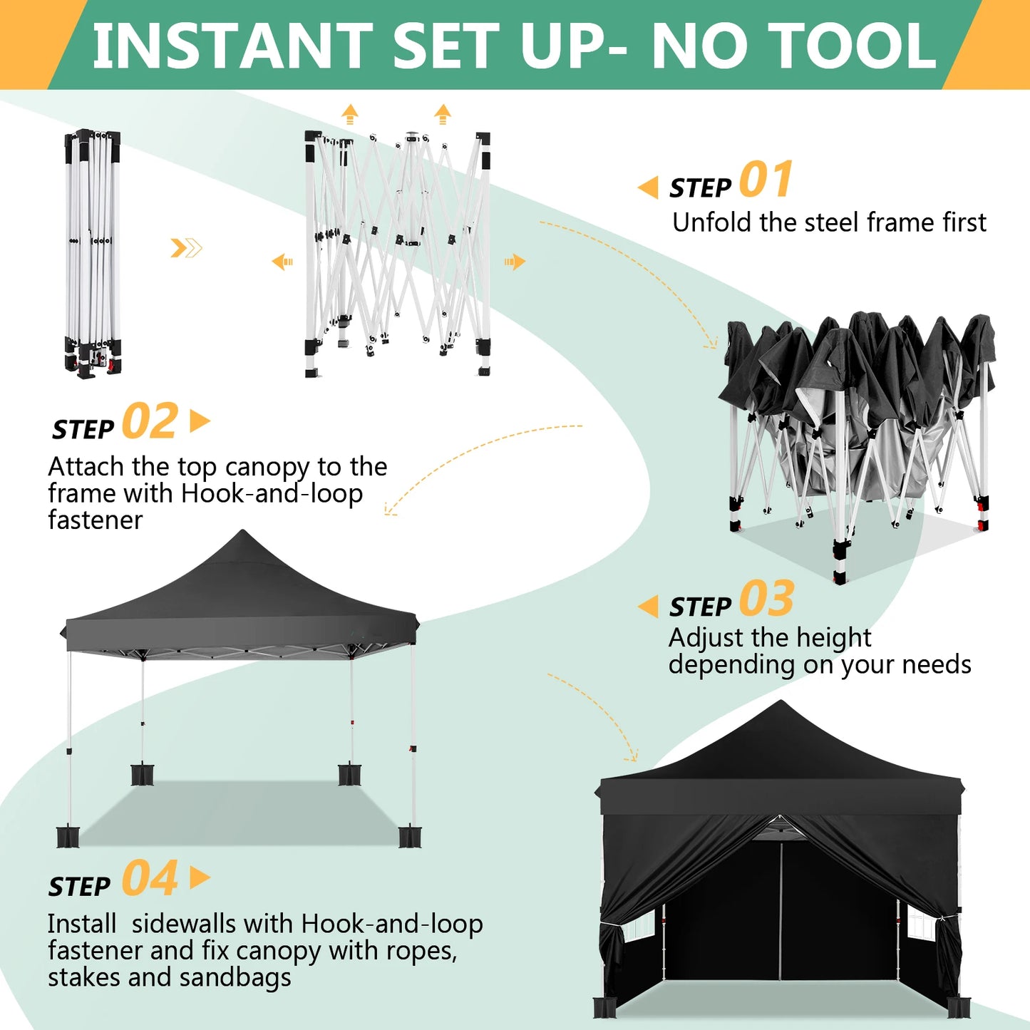 Tooluck Pop Up Canopy Tent With Sidewalls