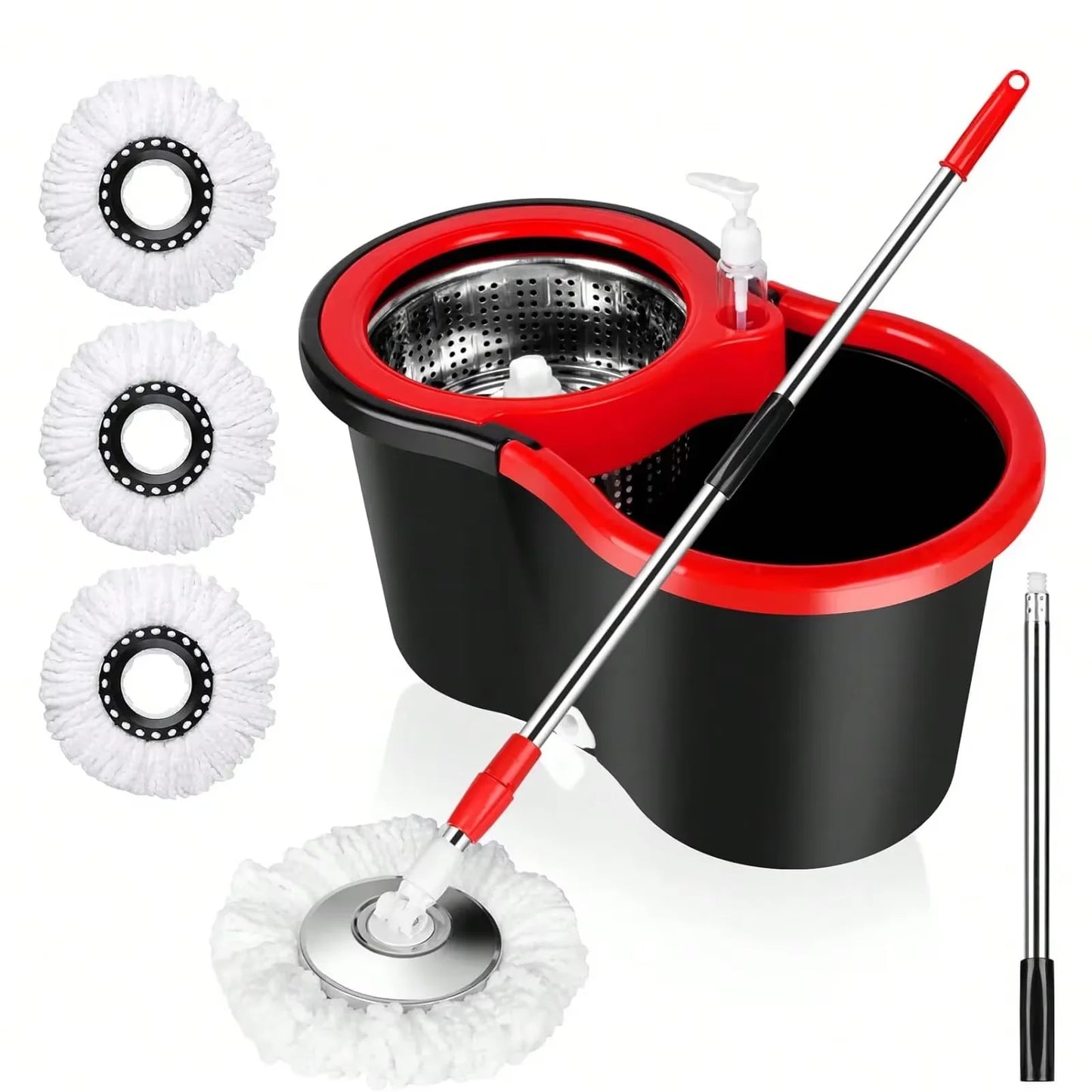 ATMDOG Spin Mop Bucket Set With Soap Dispenser Microfiber Heads