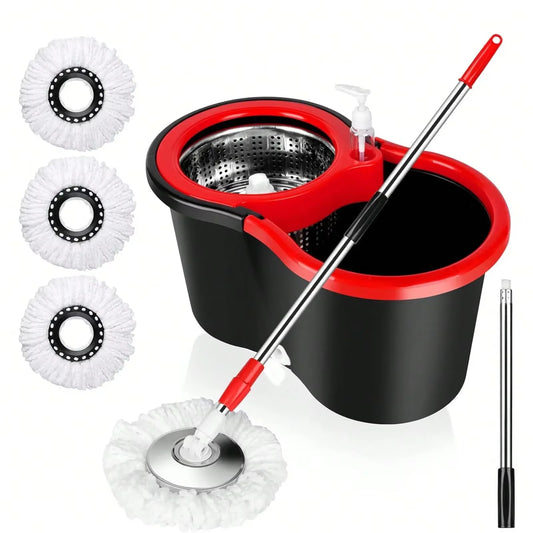 ATMDOG Spin Mop Bucket Set With Soap Dispenser Microfiber Heads
