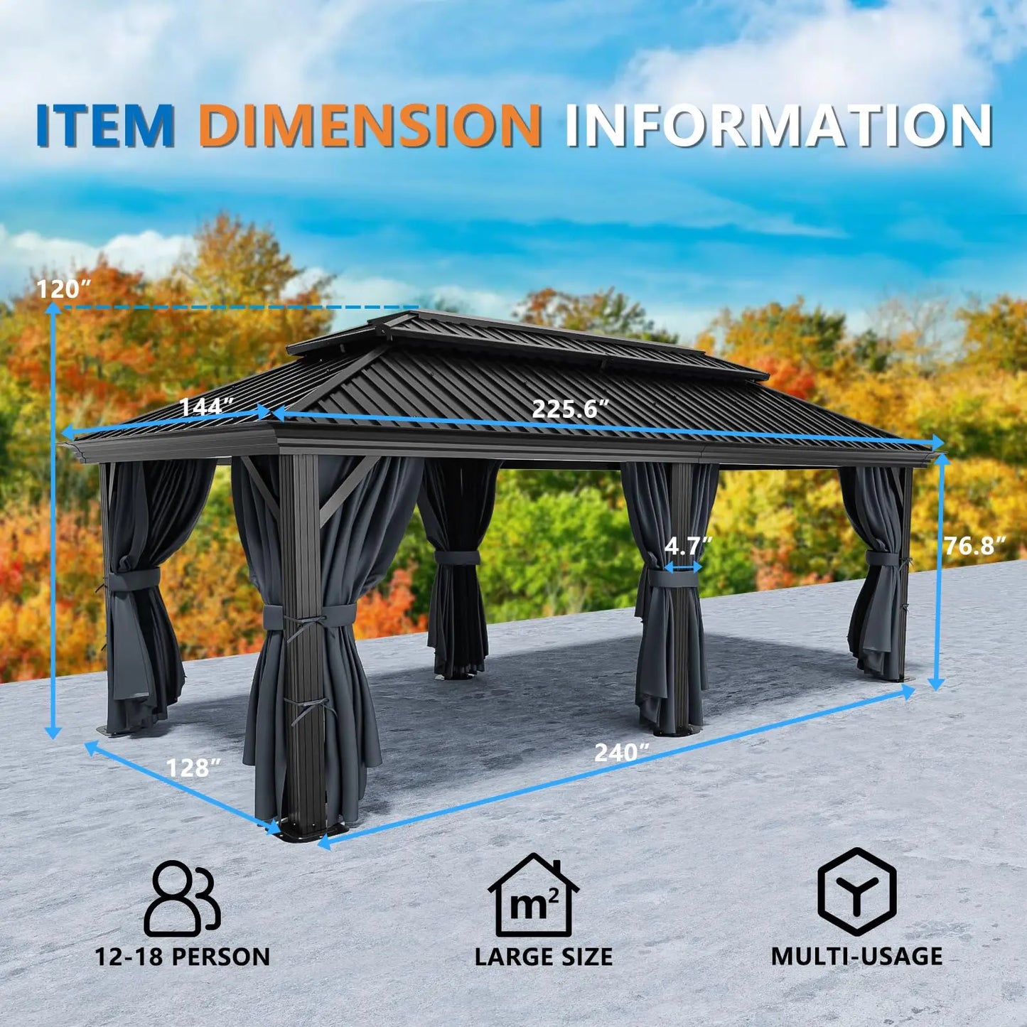 Tooluck Hardtop Gazebo With Galvanized Steel Roof And Curtain