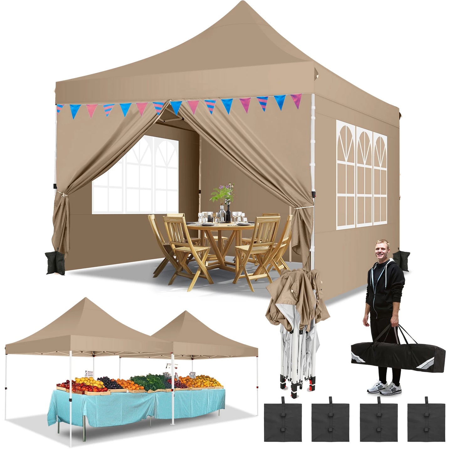 Tooluck Pop Up Canopy Tent With Sidewalls