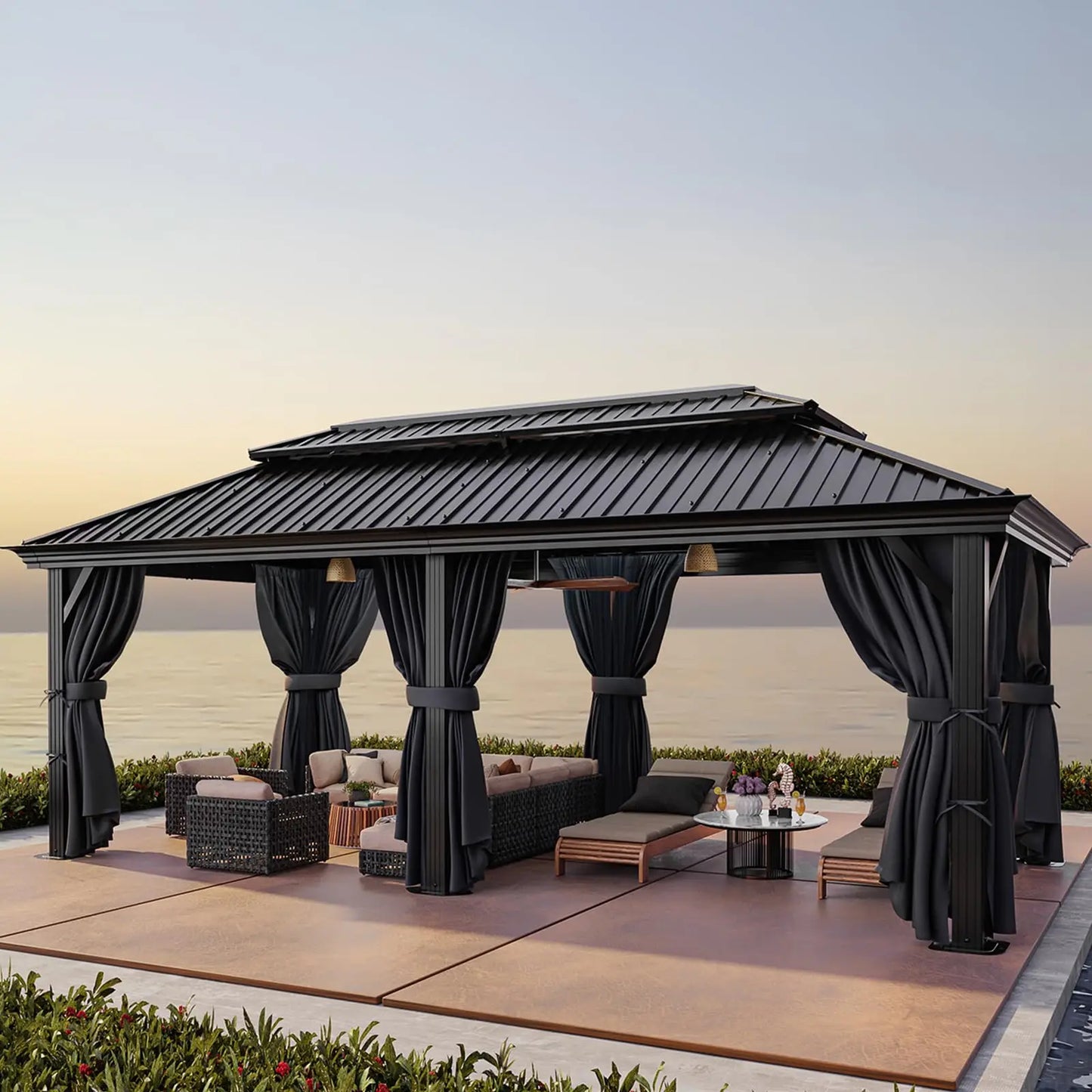 Tooluck Hardtop Gazebo With Galvanized Steel Roof And Curtain
