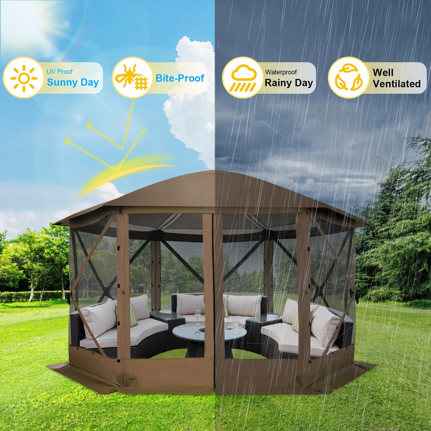 Tooluck Pop Up Gazebo With Mosquito Netting And Awning