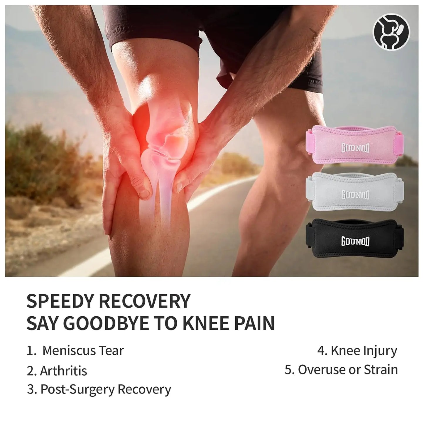 GOUNOD Patella Knee Straps Adjustable Pain Relief Running