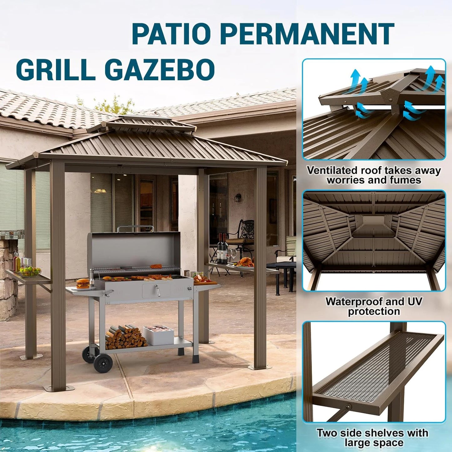 Tooluck Hardtop Gazebo With Galvanized Steel Roof And Aluminum Frame