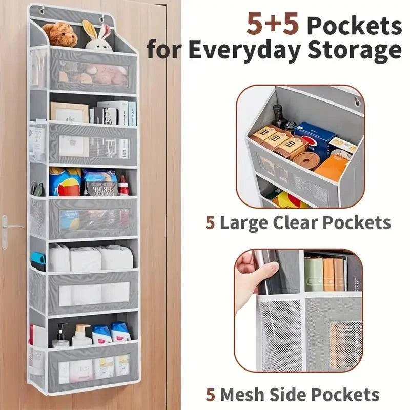 5-Shelf Hanging Storage Organizer Behind Door Pockets Anti Tilt