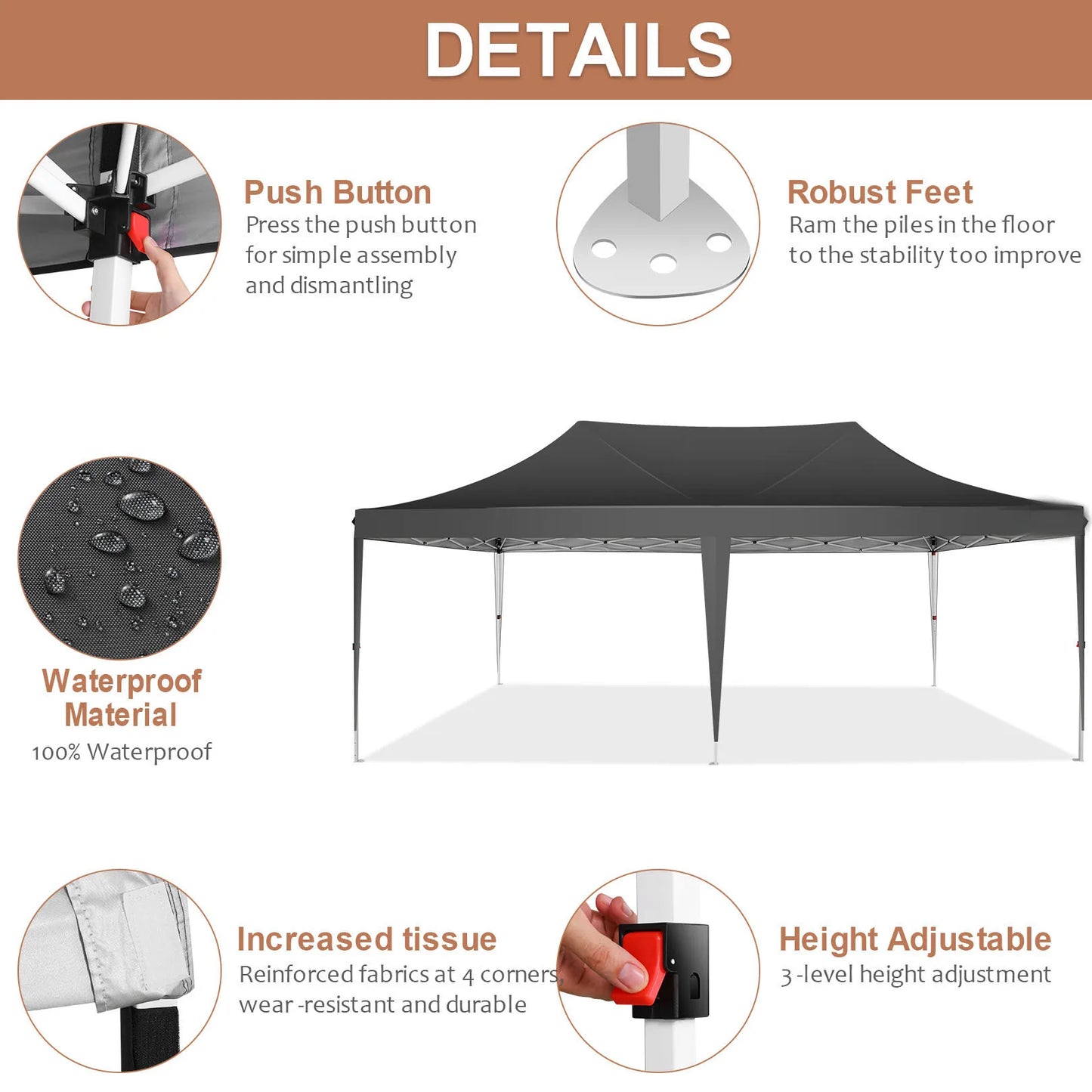 COBIZI Pop Up Canopy Gazebo With UV50 Waterproof Tent
