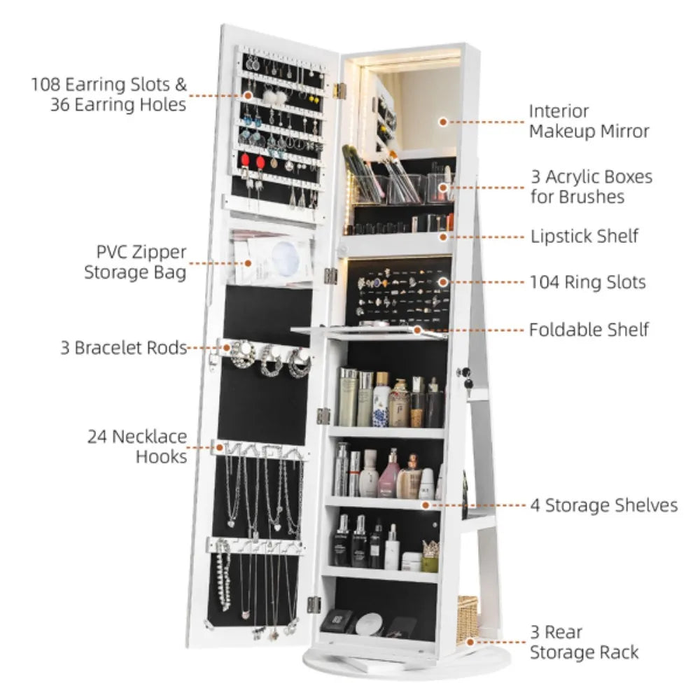 Jewelry Armoire With Full Length Mirror And Lockable Storage