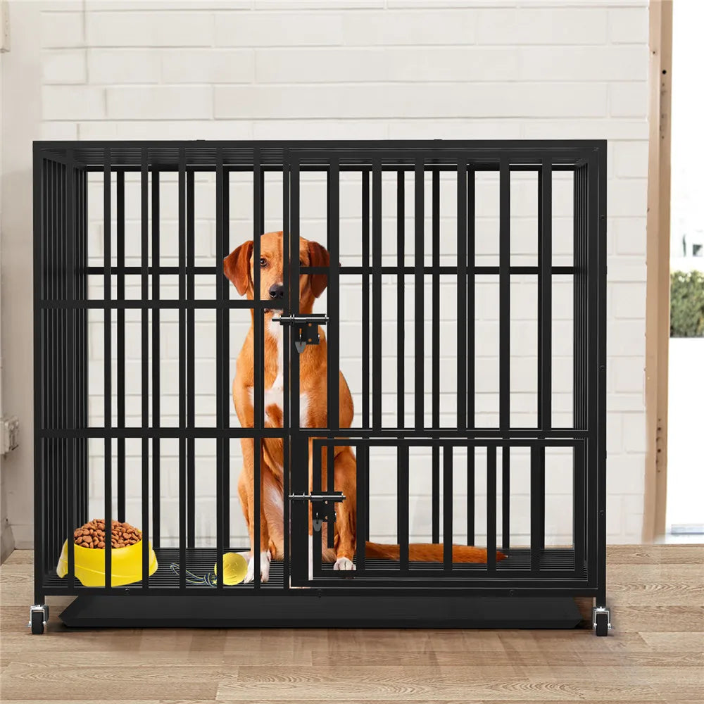 BINGOPAW Heavy Duty Metal Dog Cage With Three Doors Locks Playpen Removable Tray