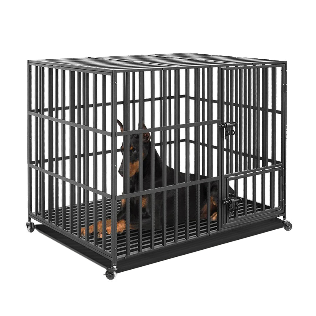 BINGOPAW Heavy Duty Metal Dog Cage With Three Doors Locks Playpen Removable Tray