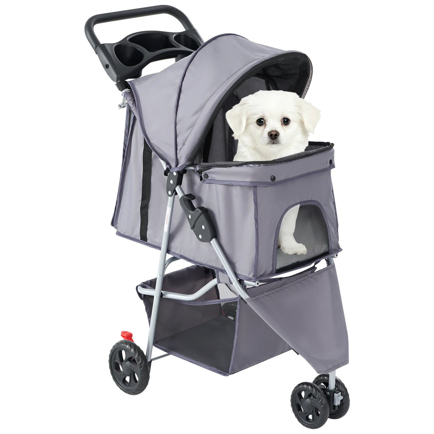 JHK 3-Wheel Foldable Pet Stroller Mesh Windows And Cup Holder