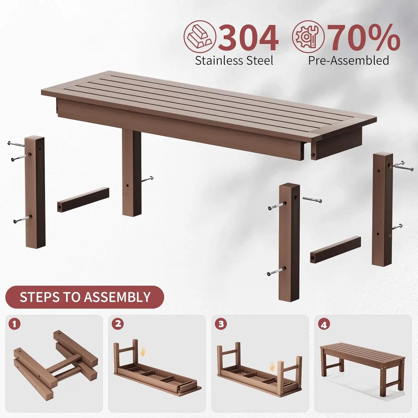 Weatherproof Polylumber Backless Outdoor Bench Two Person Patio