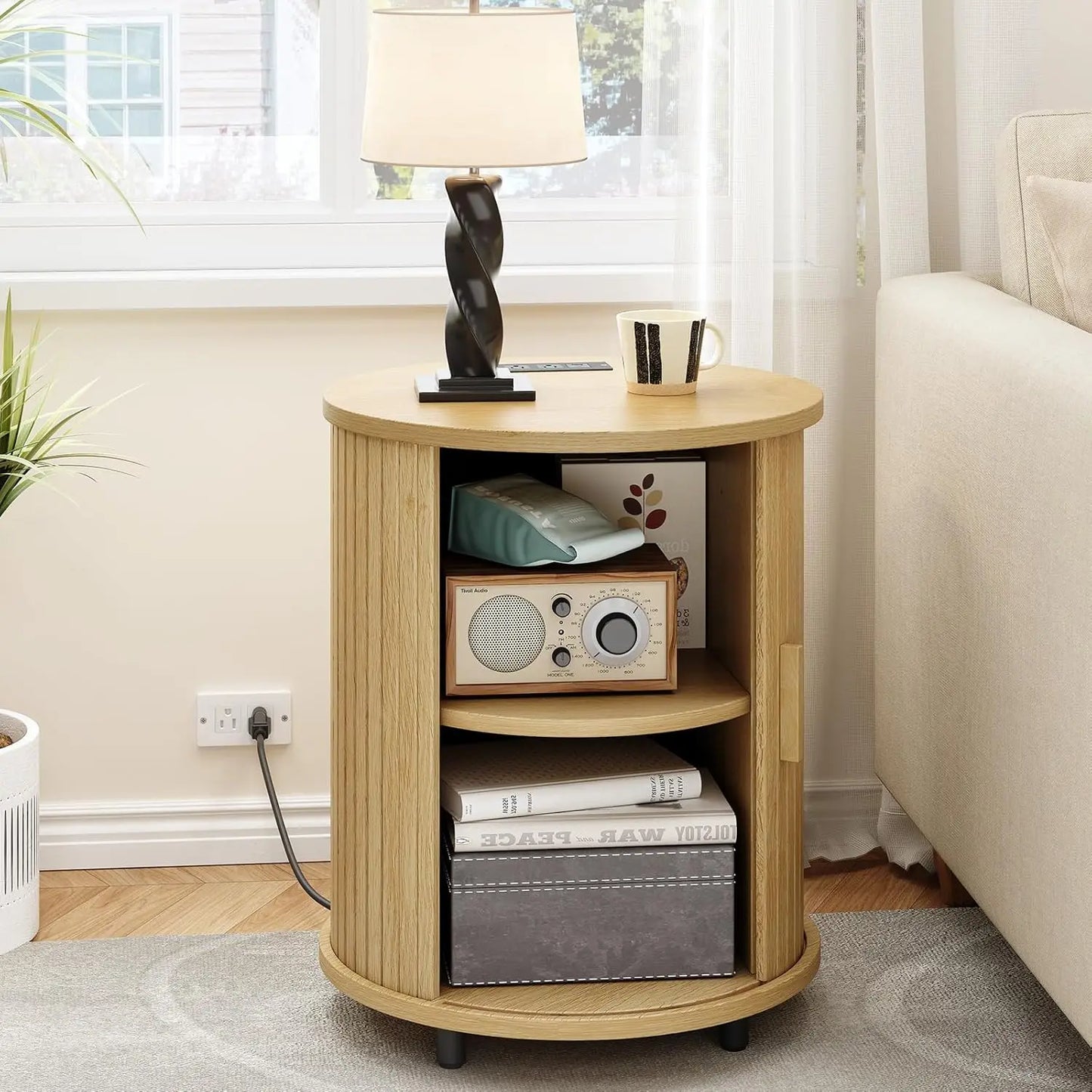 ONBRILL Fluted End Table Set Of 2 Mid Century Nightstands