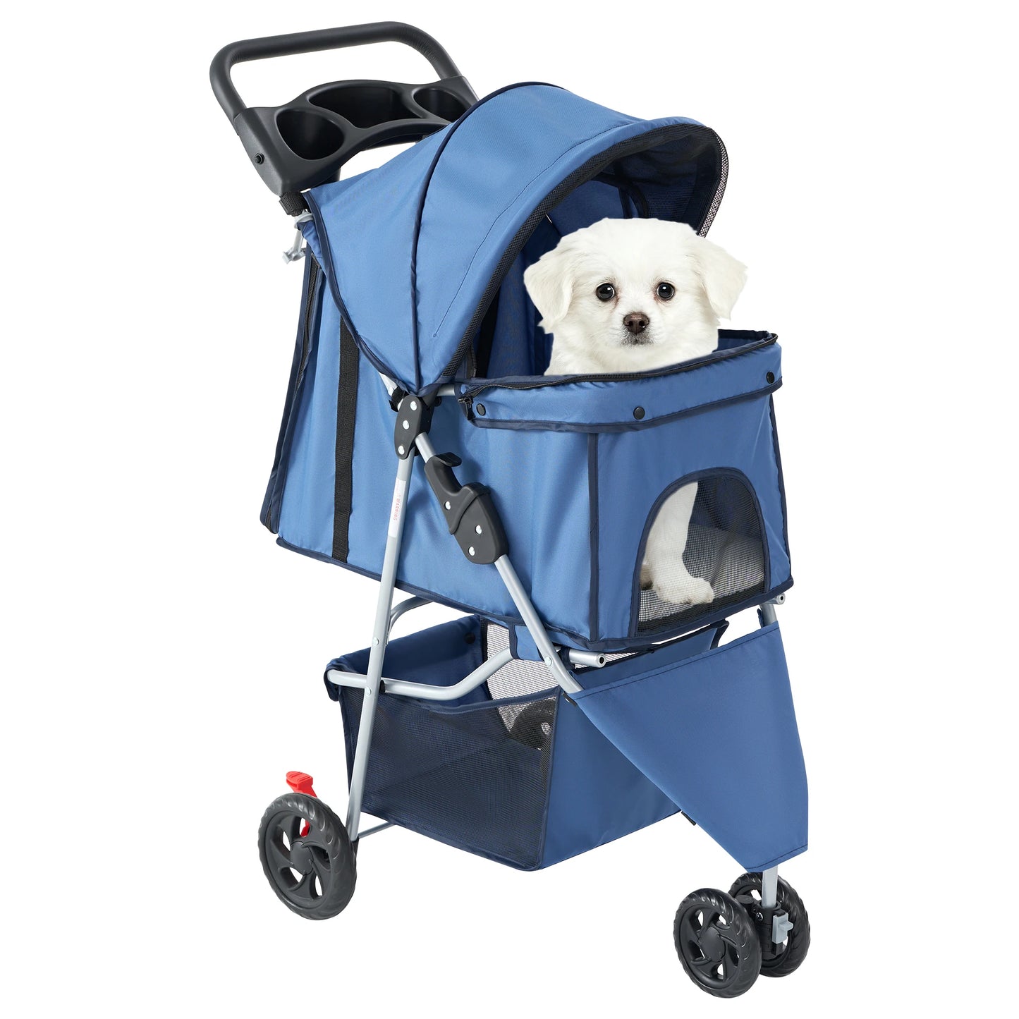 JHK 3-Wheel Foldable Pet Stroller Mesh Windows And Cup Holder