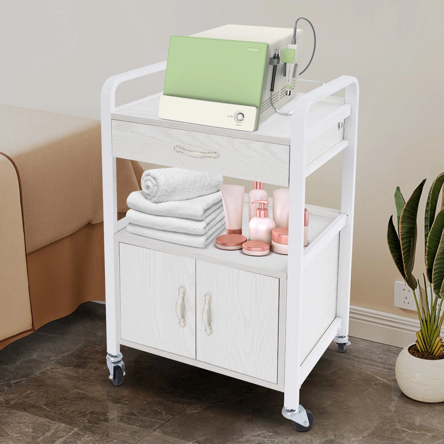 Bymaocar Salon Storage Cart High Density Wood Panels