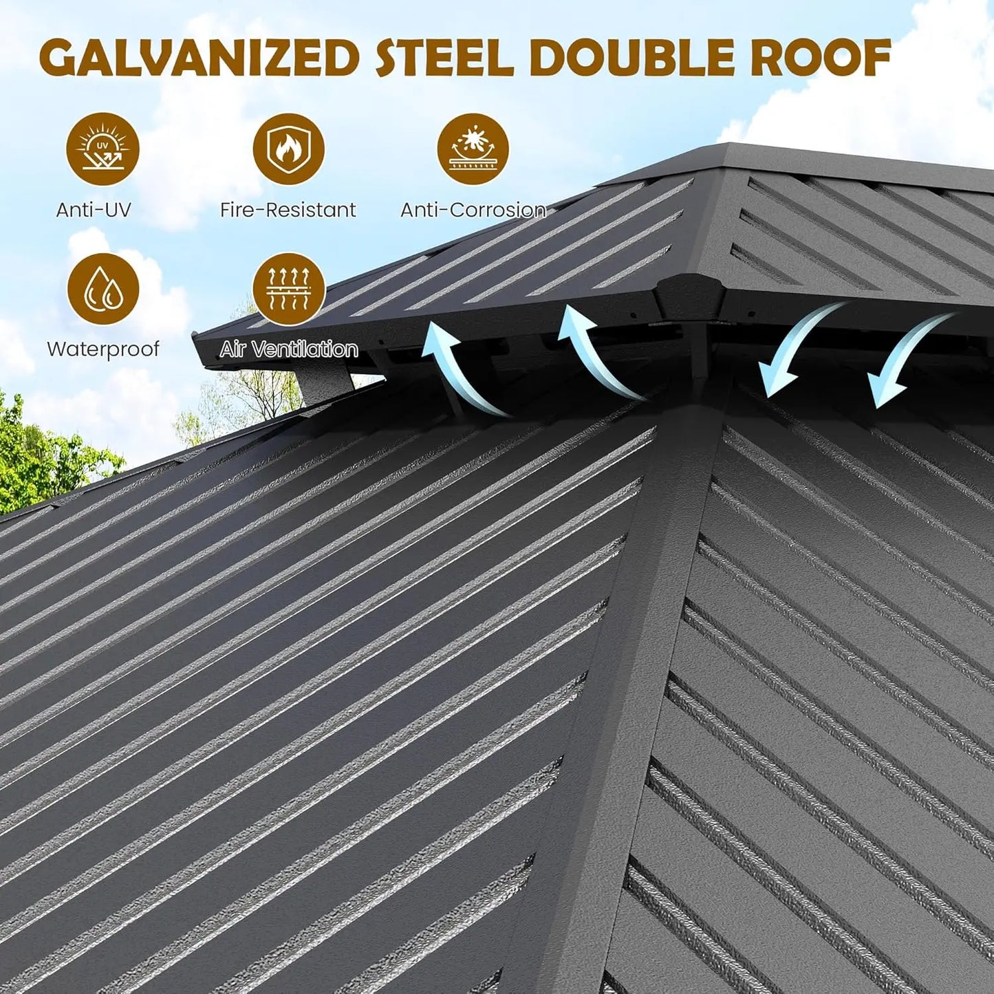 Metal Hardtop Gazebo With Galvanized Steel Roof Waterproof