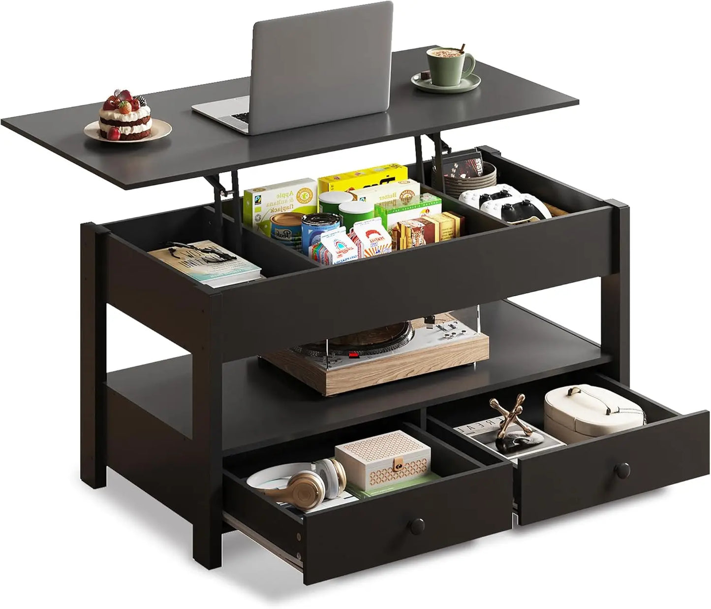 WLIVE Lift Top Coffee Table With 2 Drawers LED Light