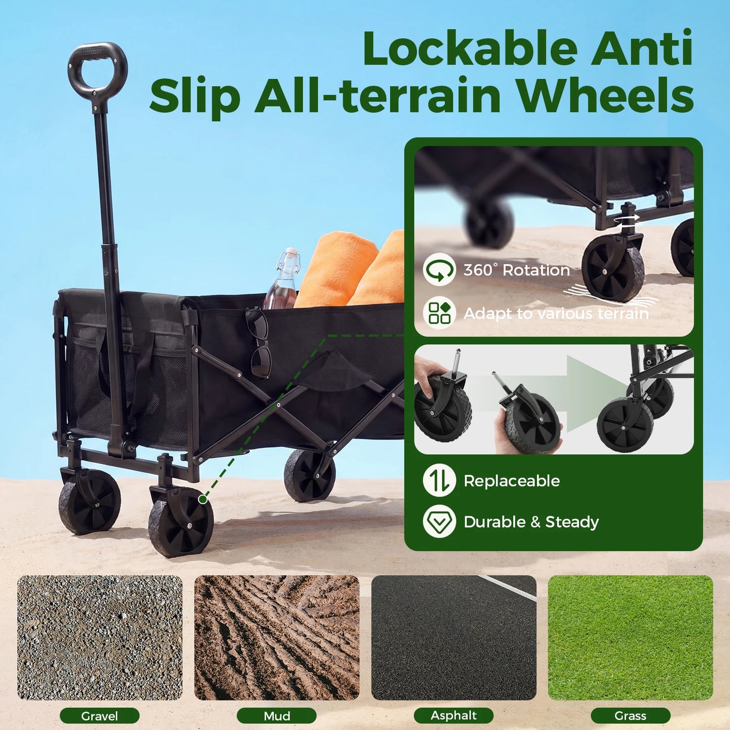 JHK Heavy Duty Collapsible Wagon Cart With Wheels 220Lb Capacity