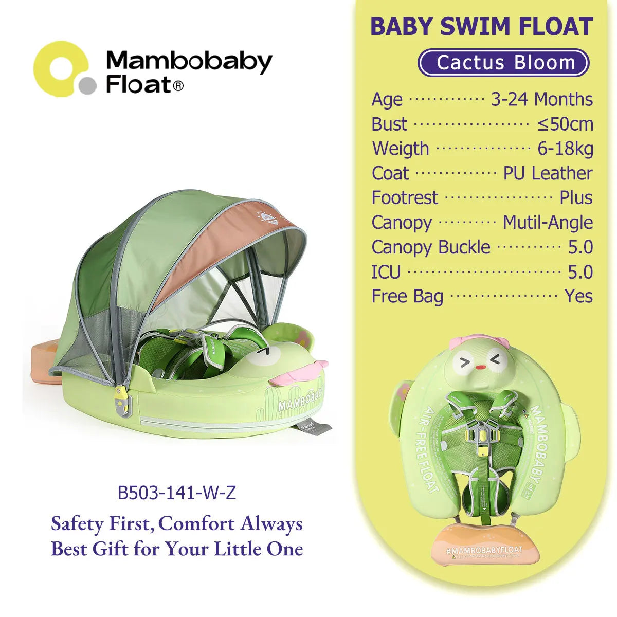 Mambobaby Baby Pool Float With Canopy And Adjustable Strap