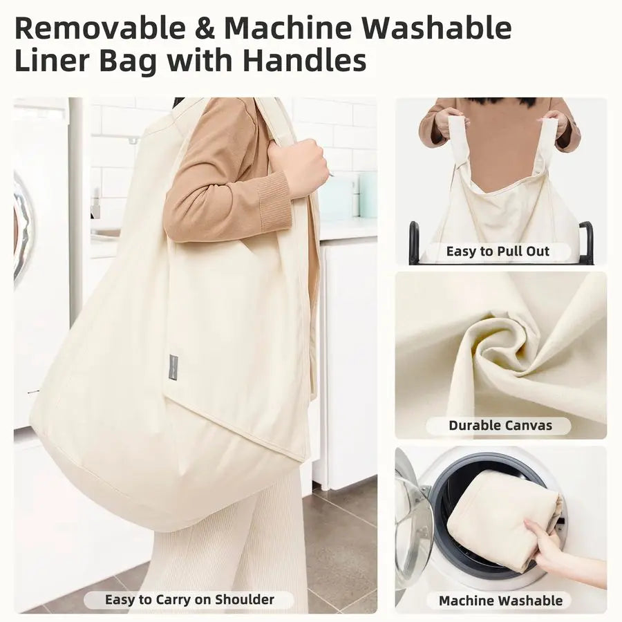 Rolling Laundry Hamper With Wheels And Removable Bag
