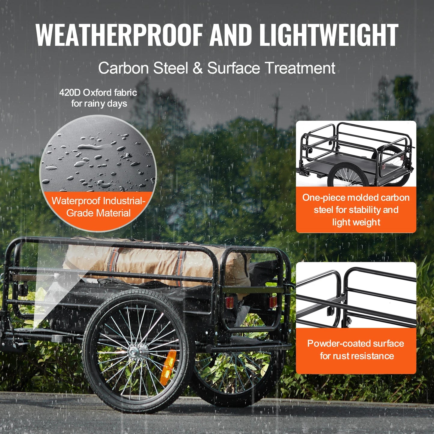 Bike Cargo Trailer Foldable 160 Lb With 16 Inch Wheels