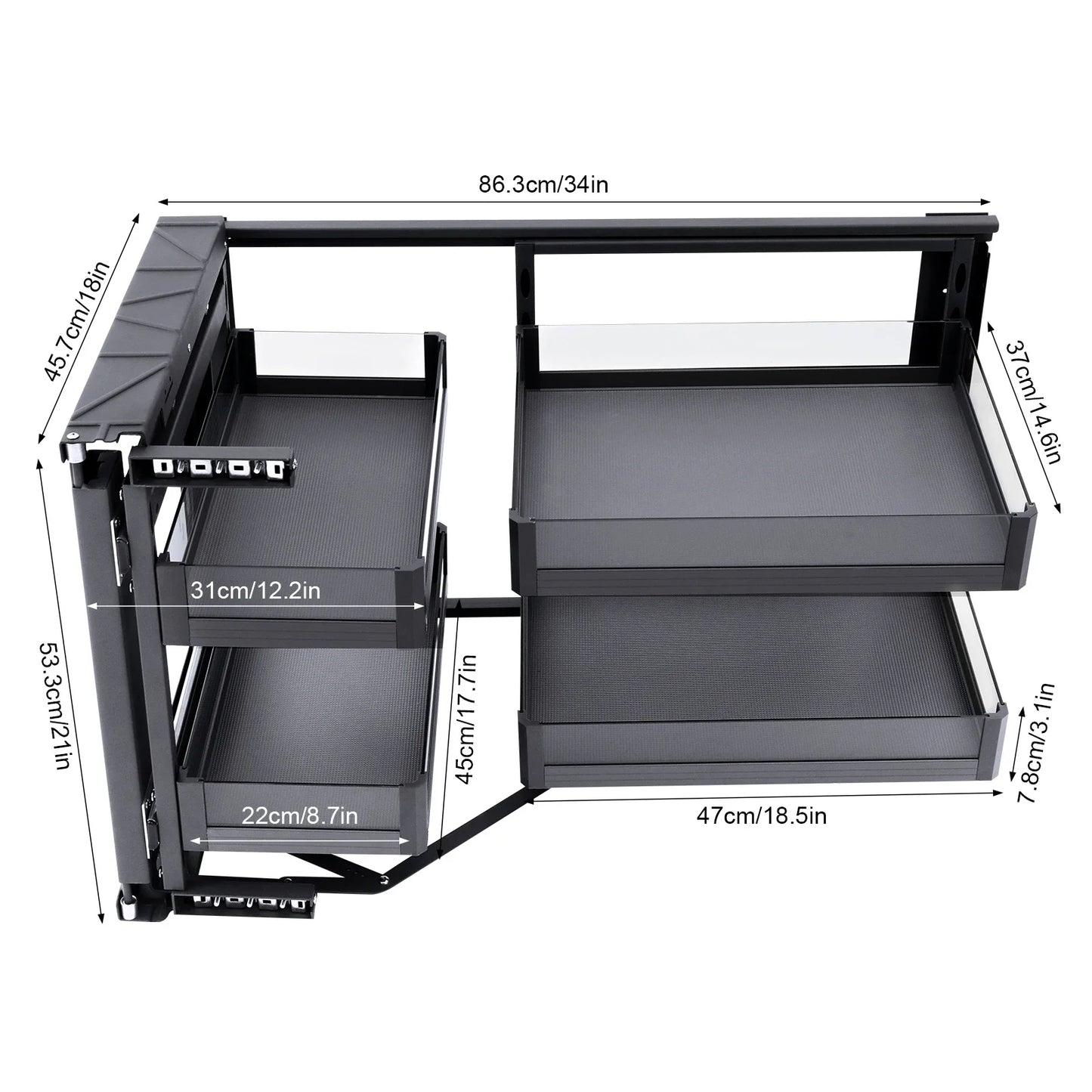Two Tier Corner Cabinet Pull Out Organizer With Detachable Shelves