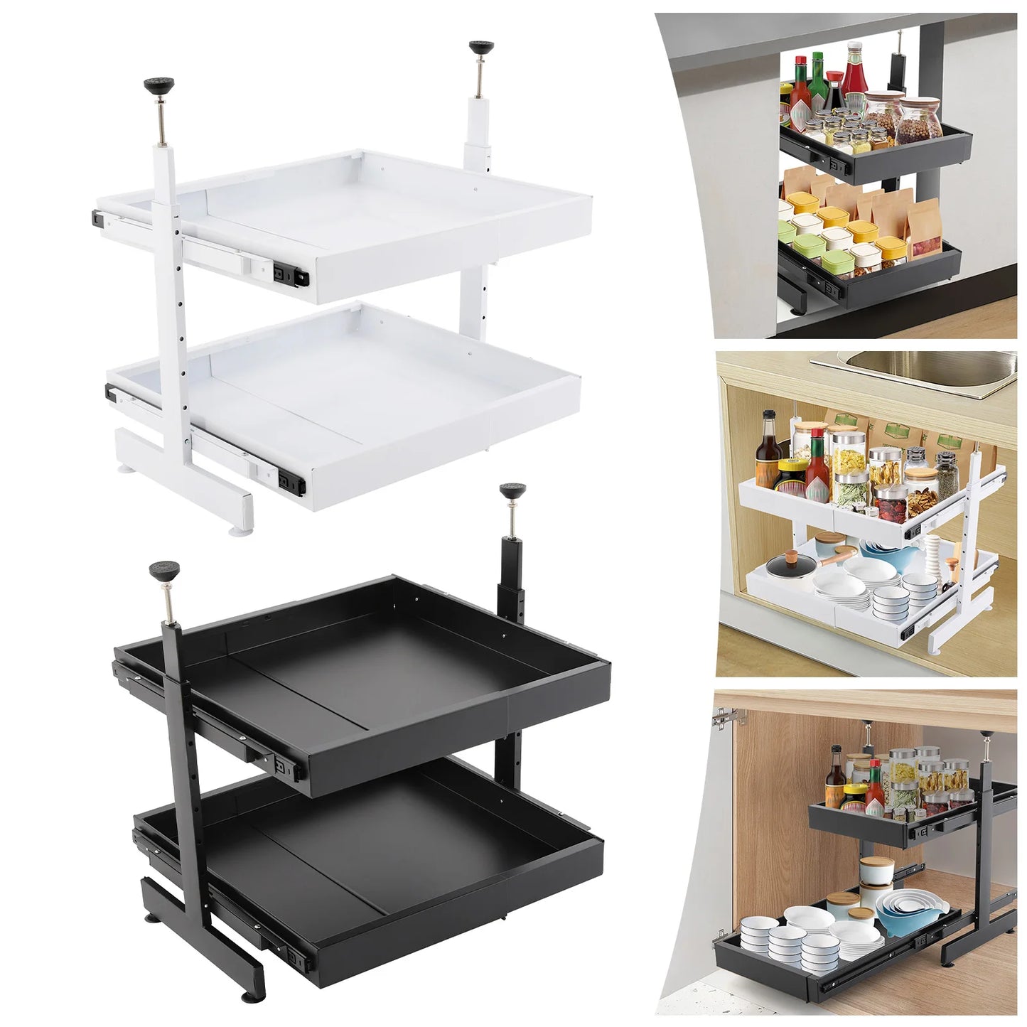 Carbon Steel Expandable Pull Out Cabinet Organizer 2 Tier