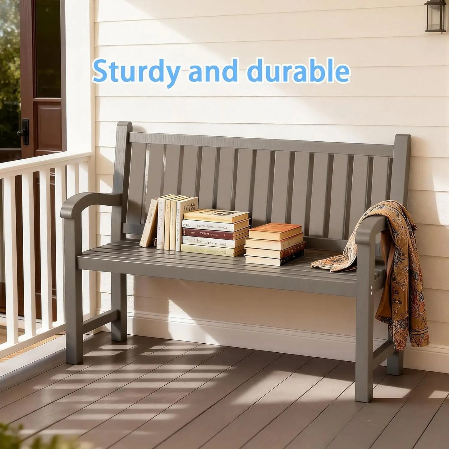 Resin Patio Bench Outdoor Furniture Waterproof Ergonomic Backrest Custom
