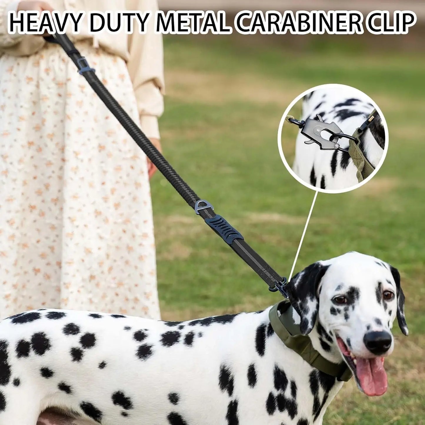 Reflective Shock Absorbing Tactical Dog Leash With Seatbelt