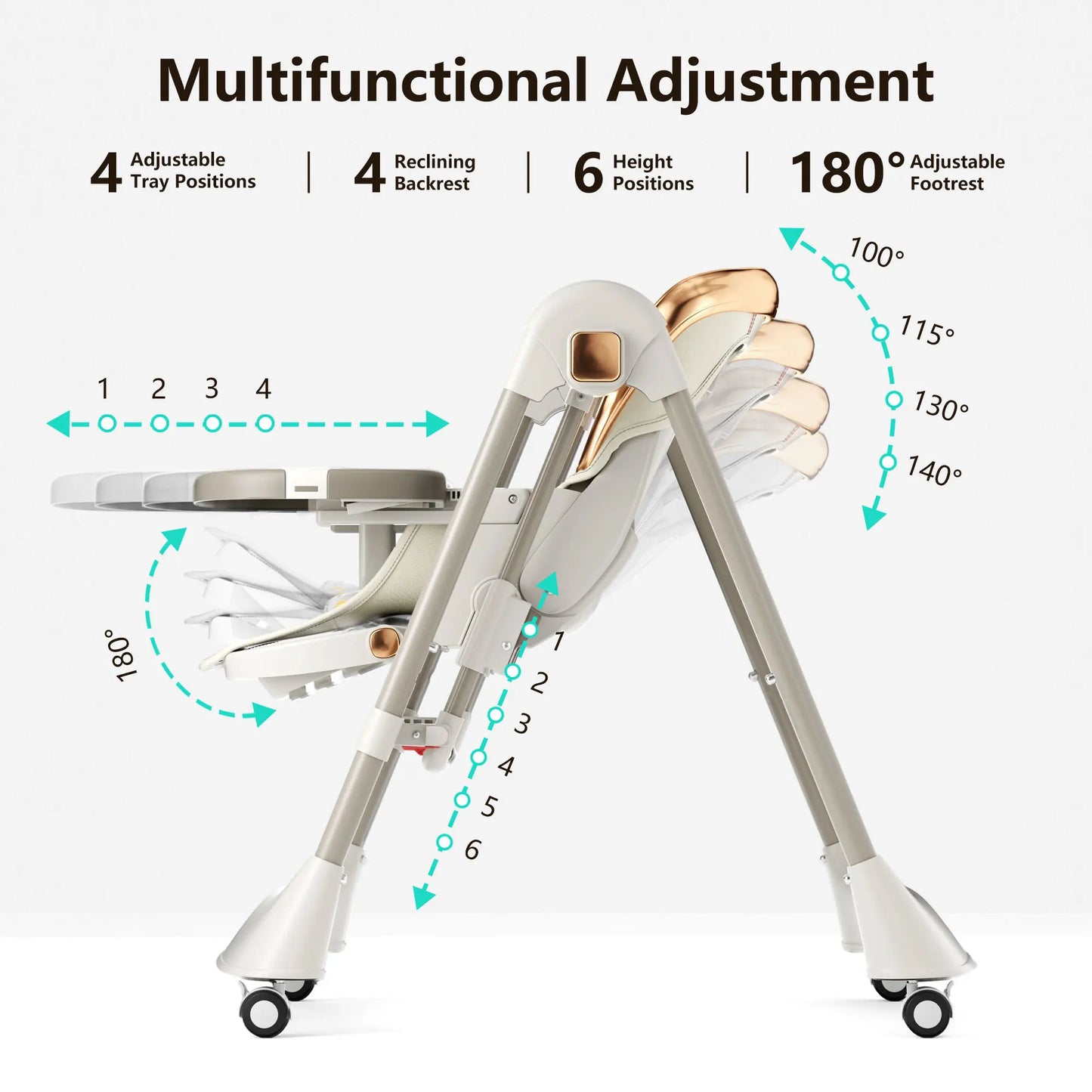 6-in-1 Baby High Chair Swing Combo With 6 Heights Wheels