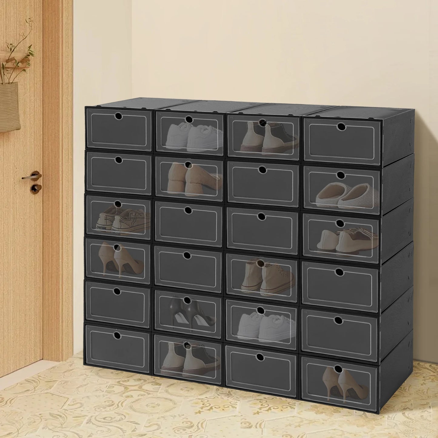 24 Pack Flip Top Shoe Boxes Stackable Closet Organizer For Shoes