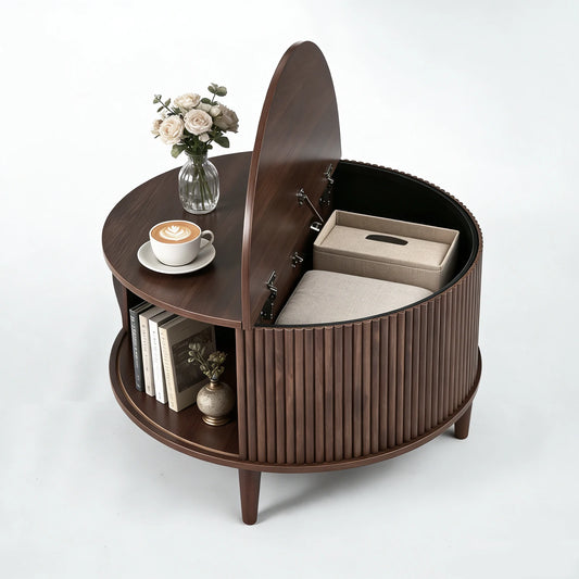 JHK Round Coffee Table With Flip Top Storage Living Room