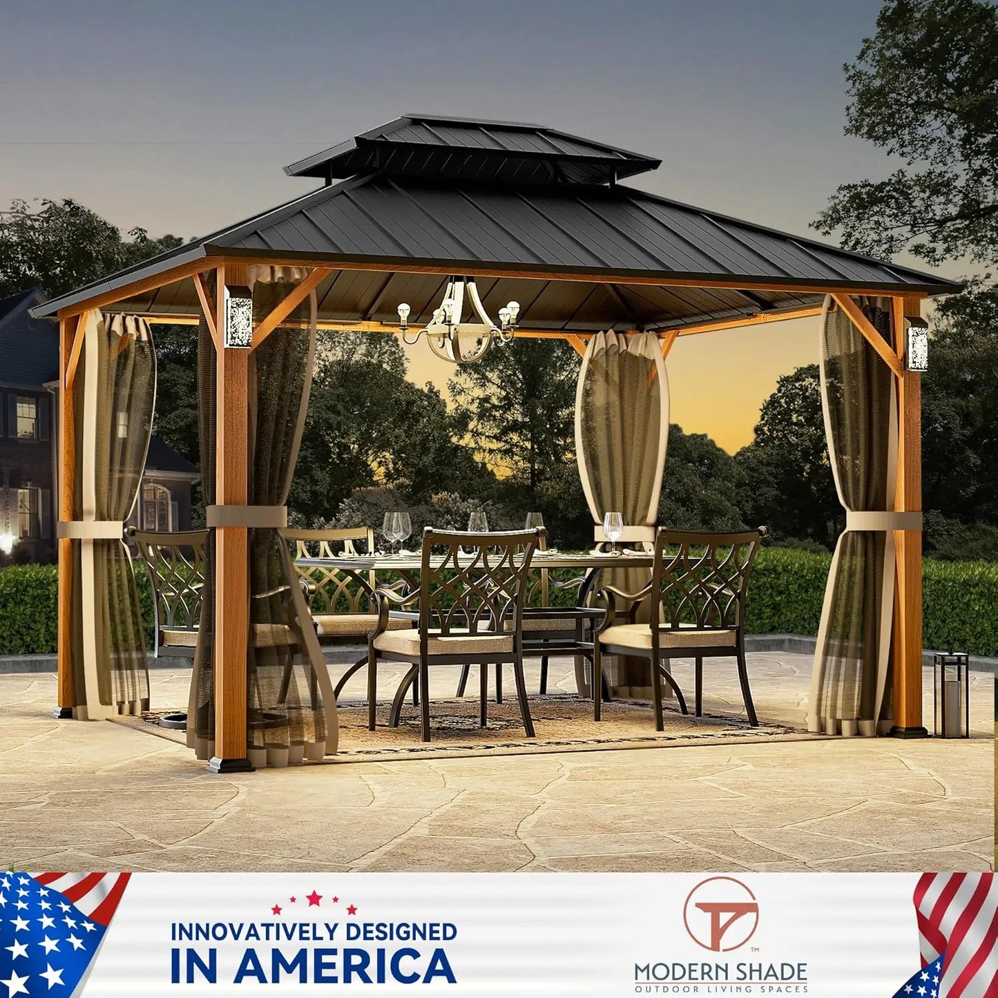 The Horizon Hard Top Gazebo With LED Lights Galvanized