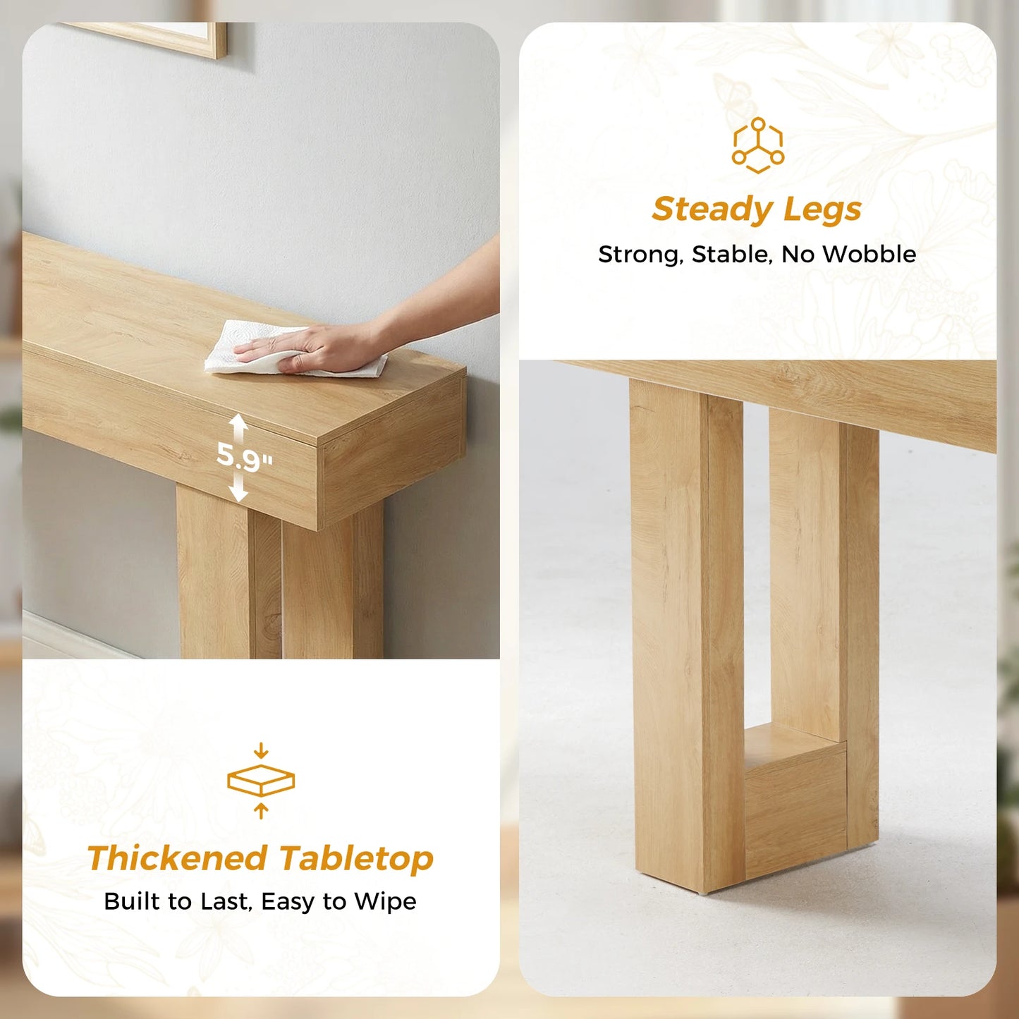 JHK Sofa Table Wood Entryway Console Space Saving Heavy Duty