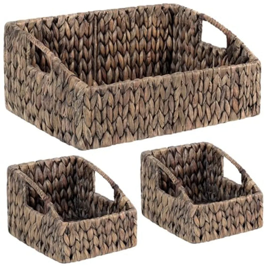 Set Of 3 Handwoven Storage Baskets Natural Wicker Organizer Bins
