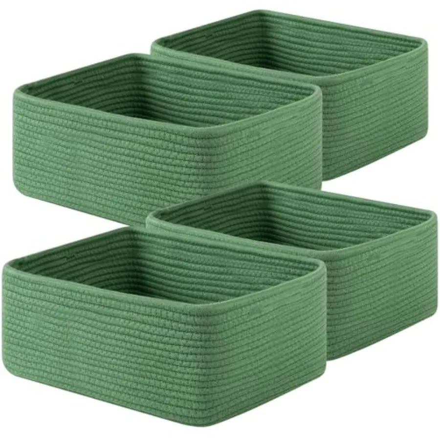 4 Pack Bamboo Woven Rope Storage Baskets for Shelves