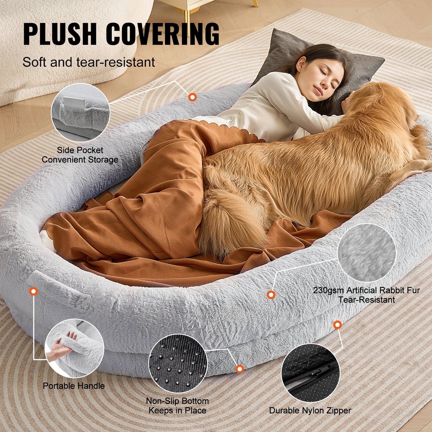 SucceBuy Human Dog Bed With Orthopedic Foam Faux Fur Cover
