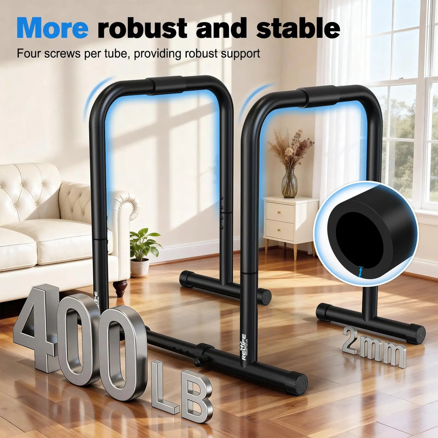 Adjustable Dip Bar Station 400 Lb Capacity For Home Gym