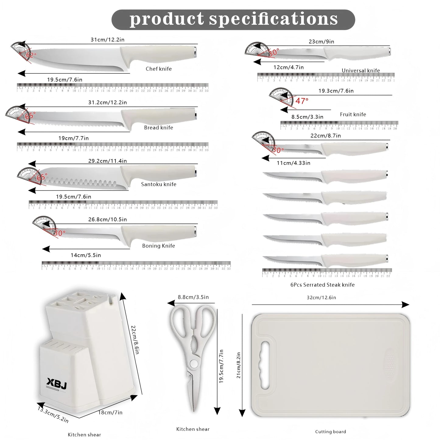 Stainless Steel Knife Set Ergonomic Handle Multi Purpose Kitchen