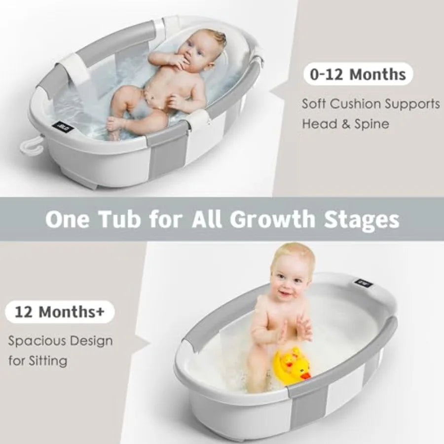 Himold Collapsible Baby Bathtub With Thermometer Cushion