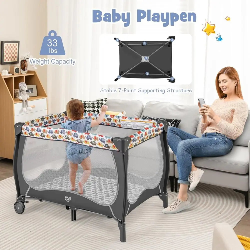 4 In 1 Baby Playard With Bassinet And Changing Table