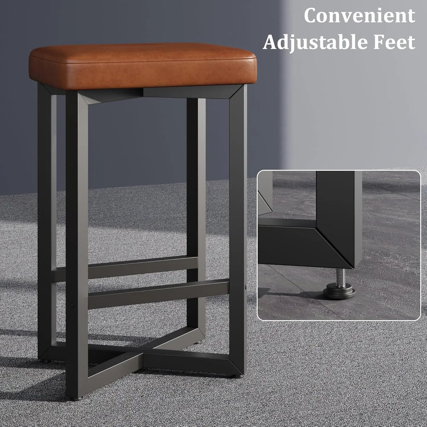 HobbyLane Backless Bar Stools Set With XFrame PU Leather