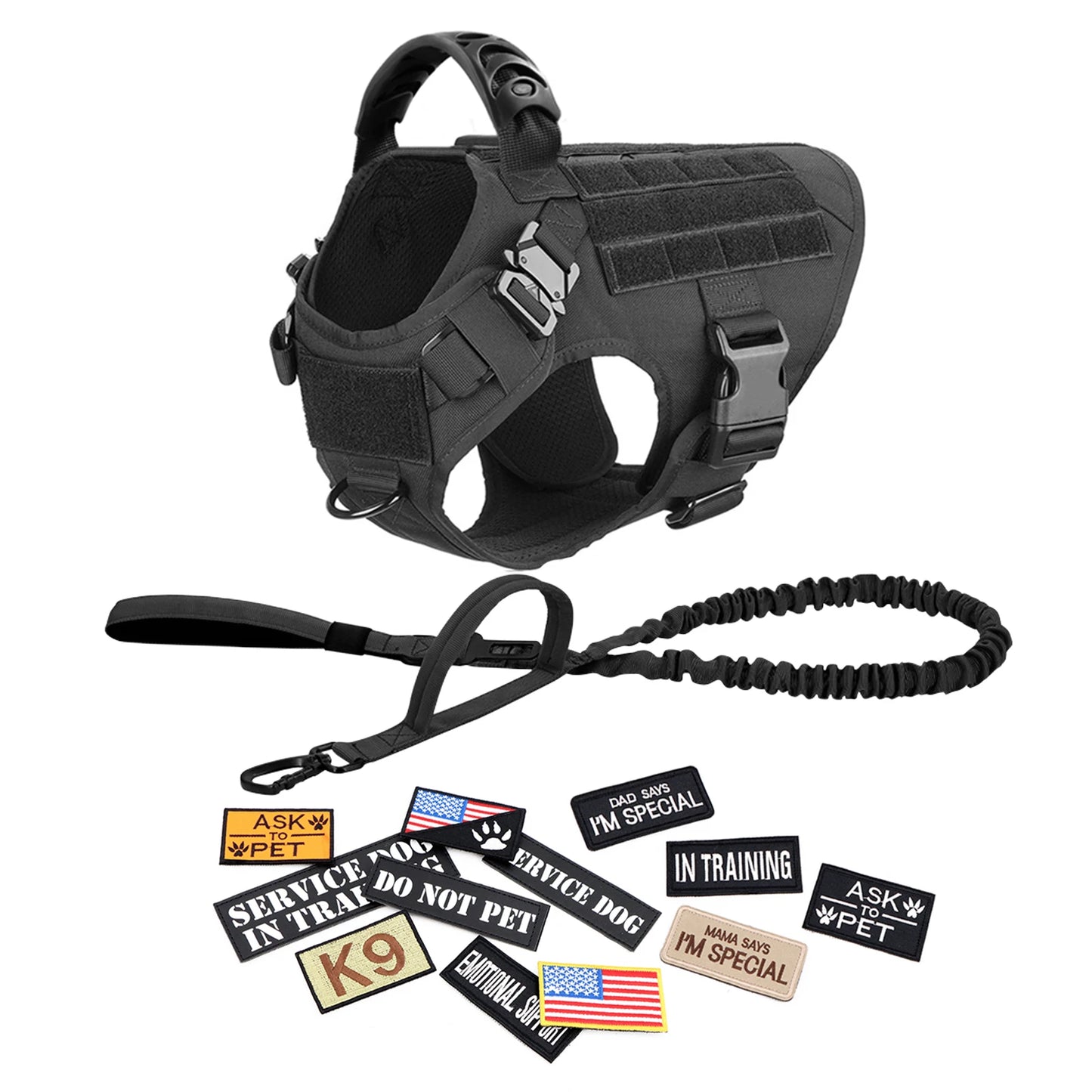 PETRAVEL Military Dog Harness Vest Set Nylon For Malinois Training