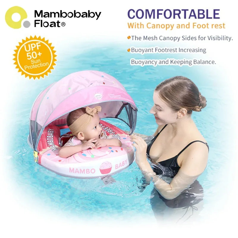 Mambobaby Baby Pool Float With Canopy And Adjustable Strap