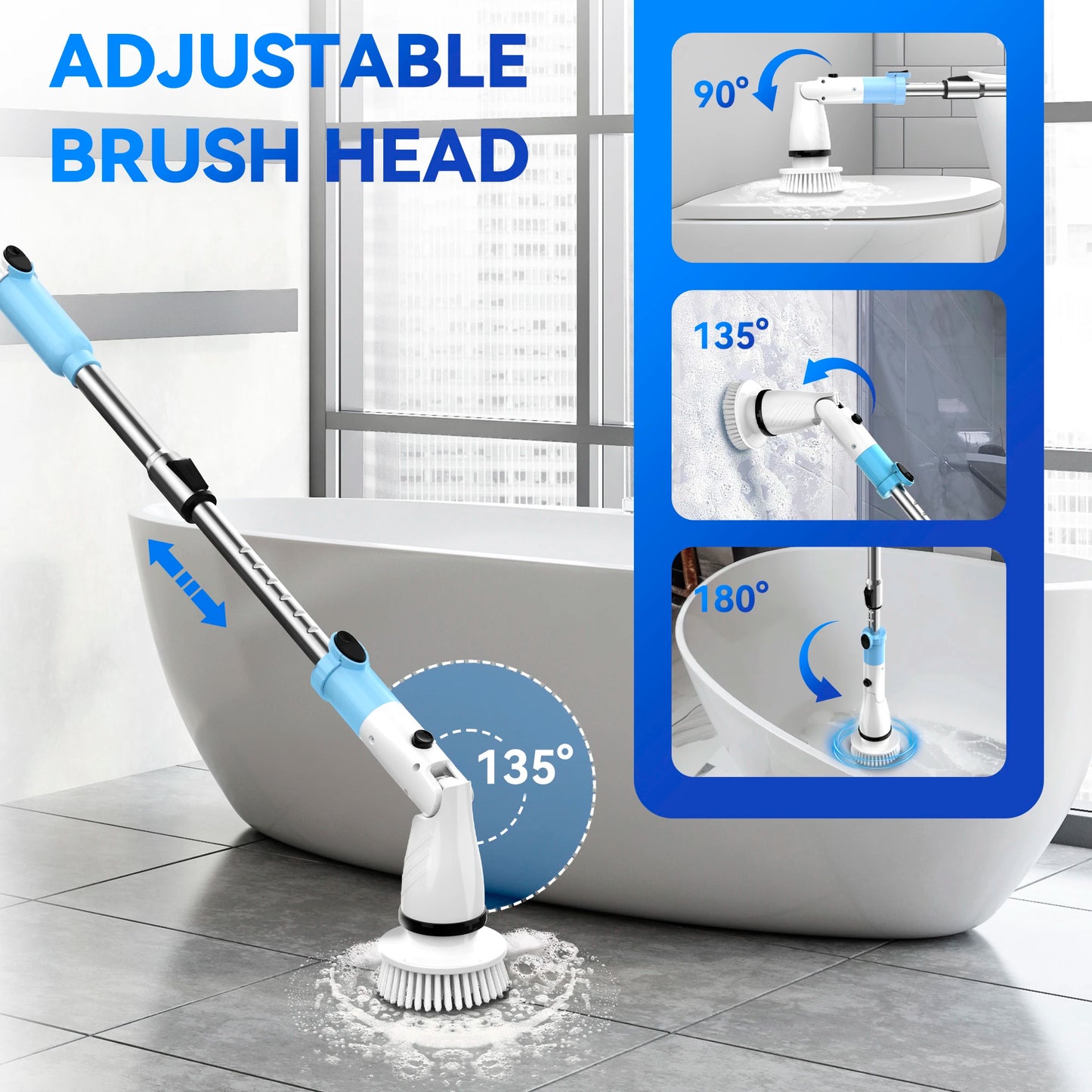 INSE Cordless Spin Scrubber 450RPM With 5 Replaceable Brushes Extendable Handle